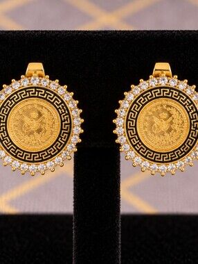 22kgp Dubai Jewelry Gold-Tone Coin Medallion Earrings